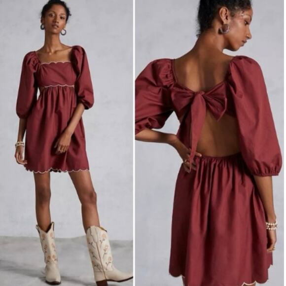 New FOREVER THAT GIRL BY ANTHROPOLOGIE Scalloped Exposed Back Mini Dress Sz‎ M